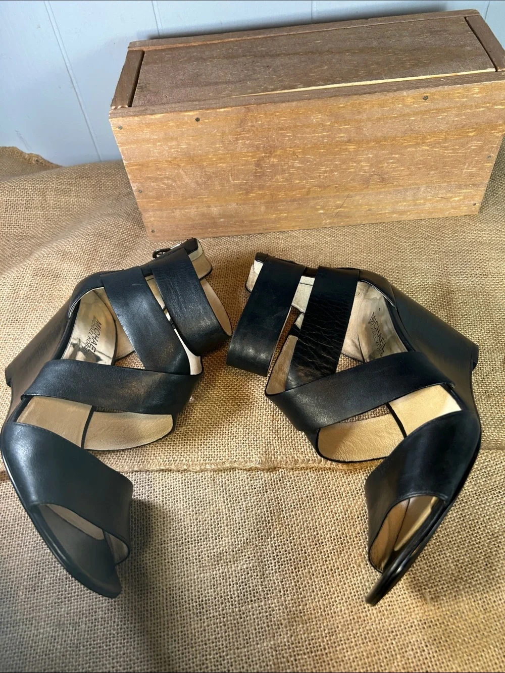 Michael Kors Black Strappy Wedge Sandals